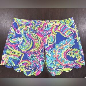 Lilly Pulitzer Size 0 Multicolored Floral Print Design Scalloped Hem Shorts